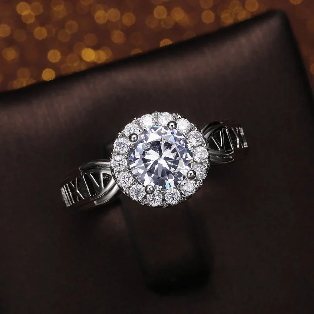 😍14K WHITE GOLD DAINTY 💎DIAMOND FASHION ANILLOS HOLLOW BAND RING, L125